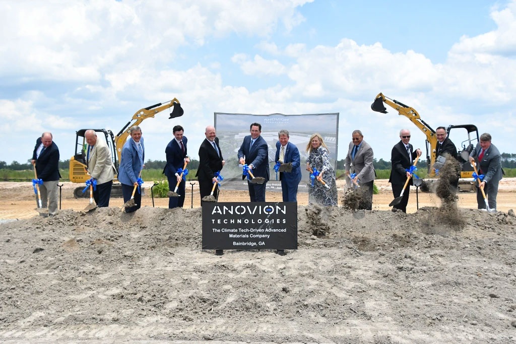 Anovion Team alongside City and County Officials breaking ground at the construction site.